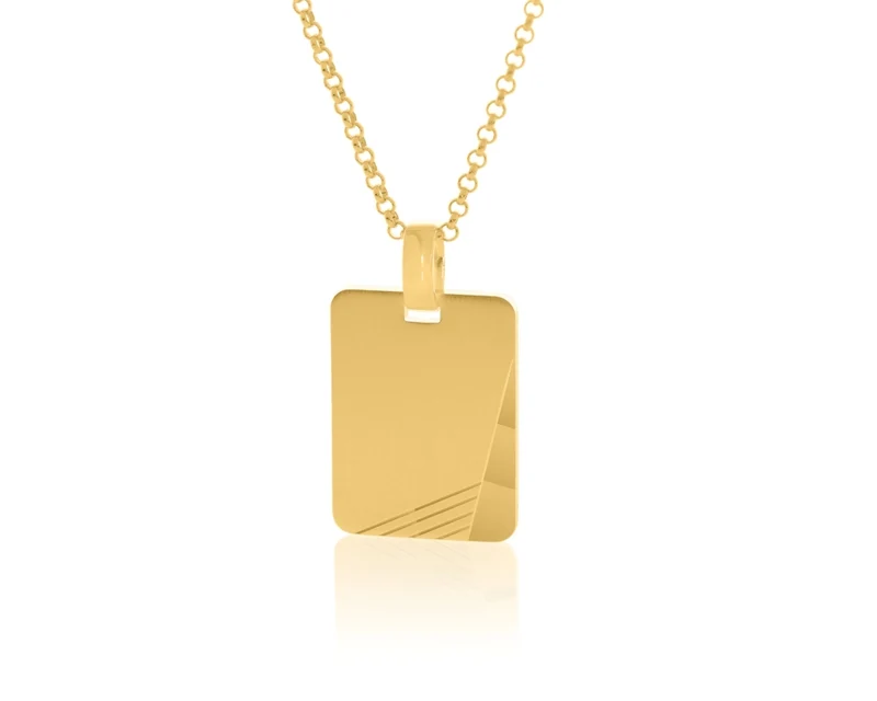 Design Anhänger eckig Gravur Herren Schmuck Kette vergoldet