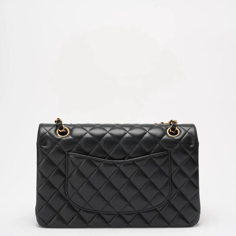 Chanel Schwarze Doppelklappe Tasche Medium Lammleder