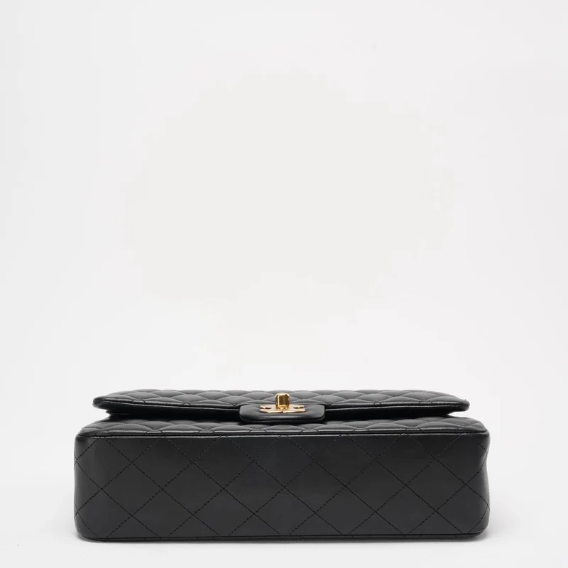 Chanel Schwarze Doppelklappe Tasche Medium Lammleder
