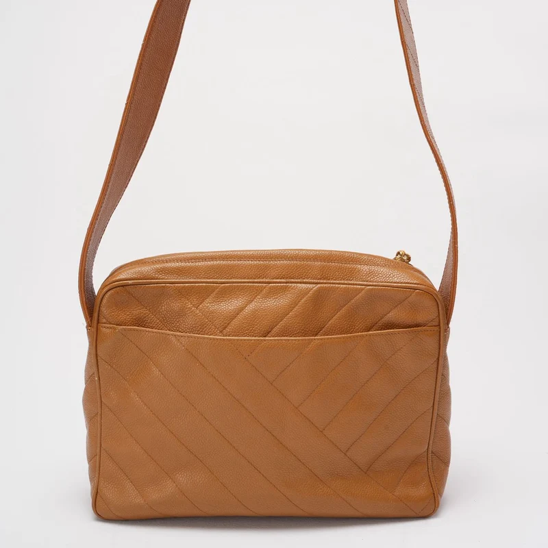 Chanel Vintage Caramel Caviar Diagonal Umhängetasche