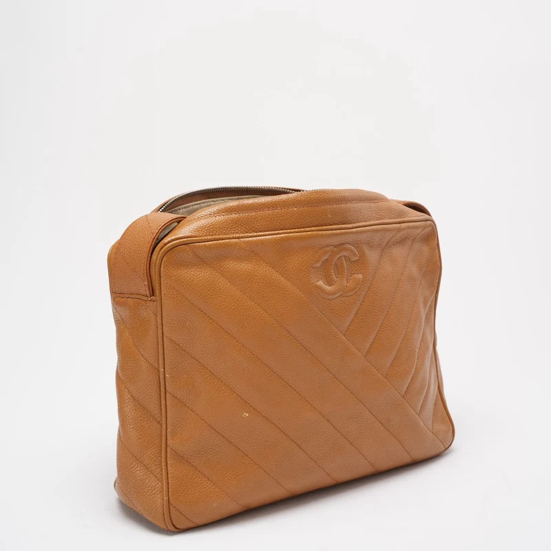 Chanel Vintage Caramel Caviar Diagonal Umhängetasche