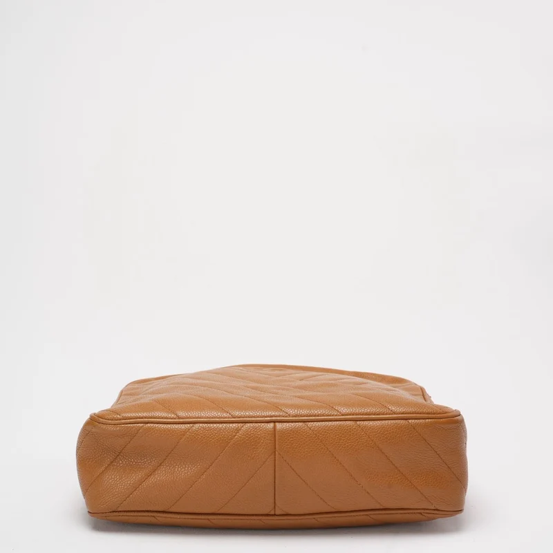 Chanel Vintage Caramel Caviar Diagonal Umhängetasche