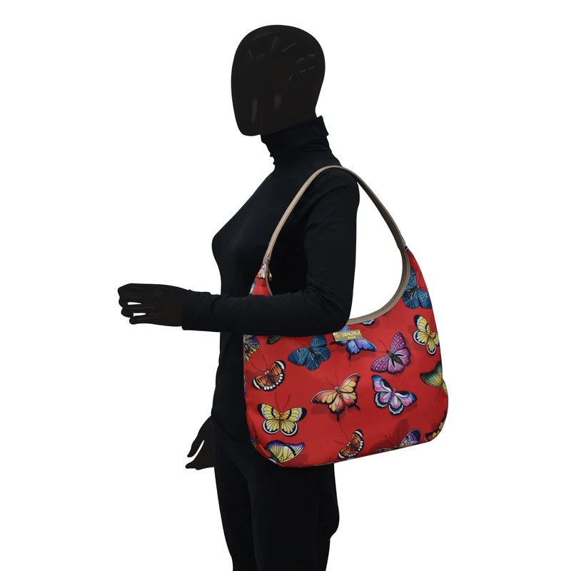 Stoff mit Lederbesatz Large Sling Hobo - 12010