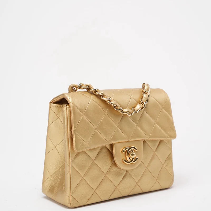 Chanel Goldene Vintage Mini-Flap-Quadrat-Tasche 2000er