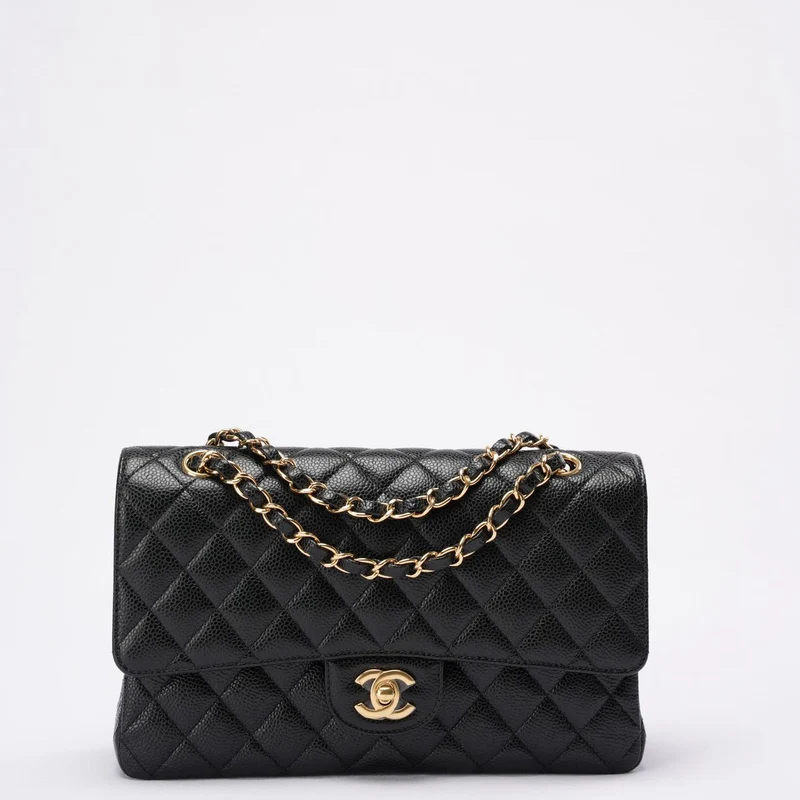 Chanel Schwarze klassische Doppel-Flap-Tasche Caviar