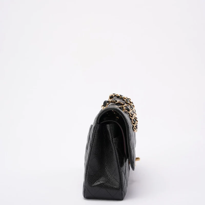 Chanel Schwarze klassische Doppel-Flap-Tasche Caviar