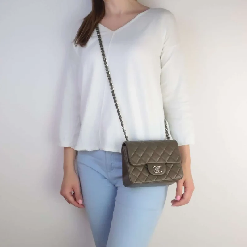 Chanel Brown Quilted Caviar Leather Classic Square Mini Flap Bag