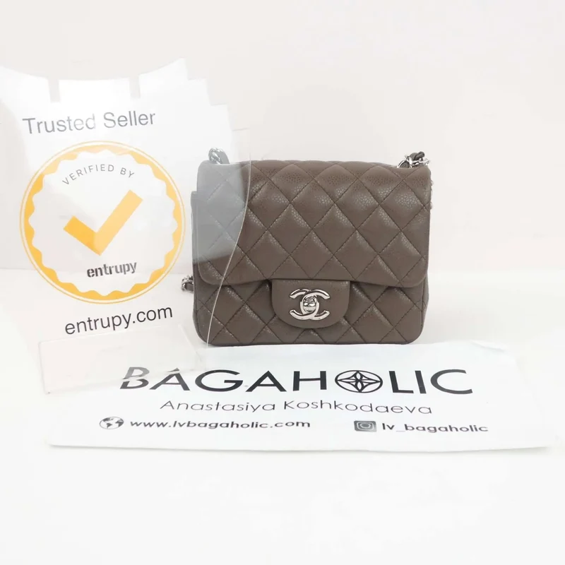Chanel Brown Quilted Caviar Leather Classic Square Mini Flap Bag