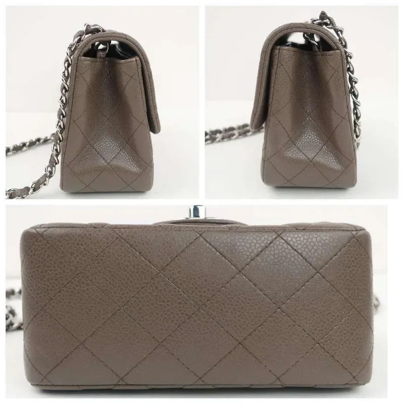 Chanel Brown Quilted Caviar Leather Classic Square Mini Flap Bag