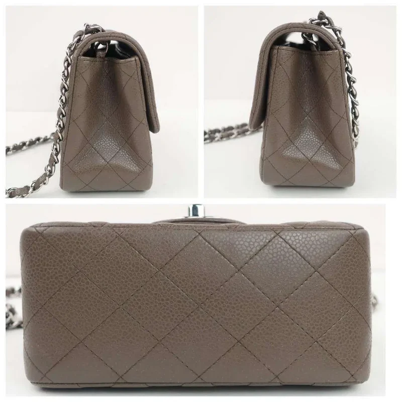 Chanel Brown Quilted Caviar Leather Classic Square Mini Flap Bag