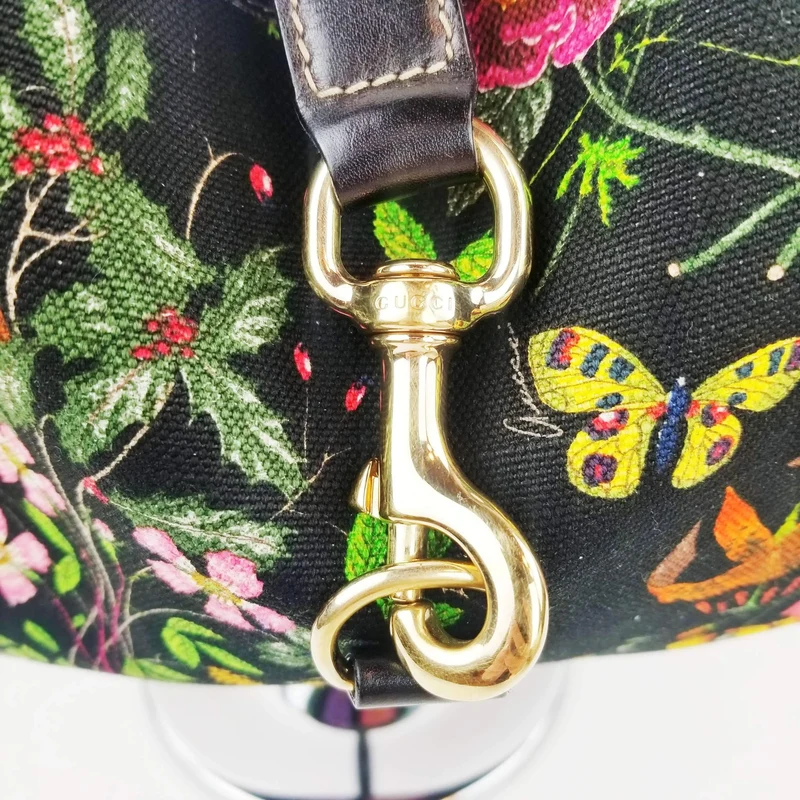 Gucci Flora Bouvier Hobo Medium Black Leather Bag with GHW