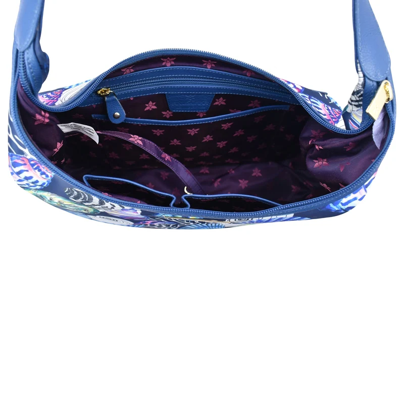 Stoff mit Lederbesatz Large Sling Hobo - 12010