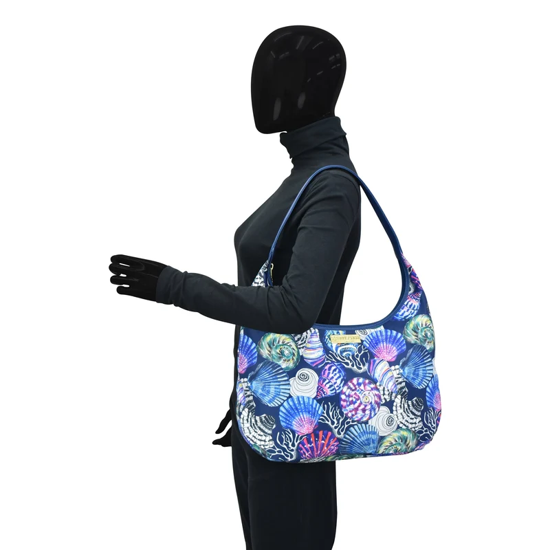 Stoff mit Lederbesatz Large Sling Hobo - 12010