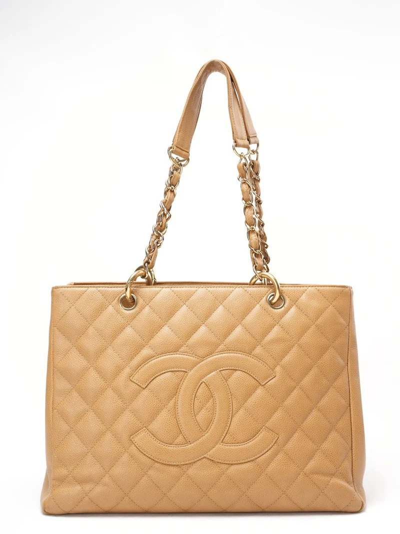 Chanel Vintage Beige Grand Shopping Tote GST Caviar 2003-2004