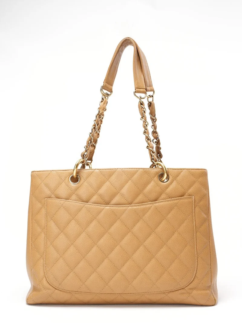 Chanel Vintage Beige Grand Shopping Tote GST Caviar 2003-2004