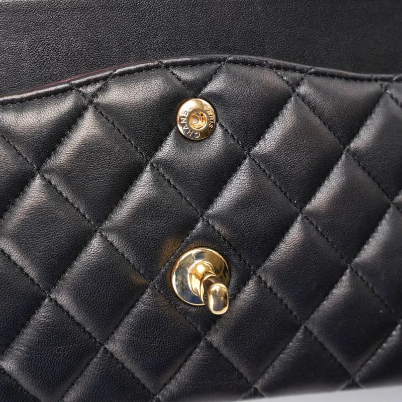 Chanel Schwarzes mittelgroßes Lammleder mit Doppelklappe 2014-2015