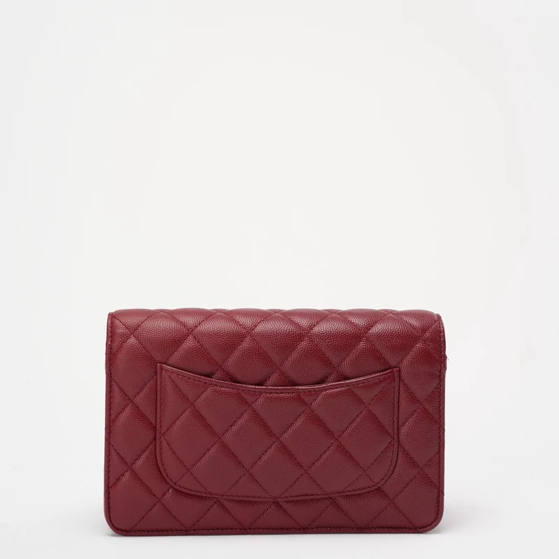 Chanel Burgunderrote Geldbörse mit Kette WOC Caviar 2019