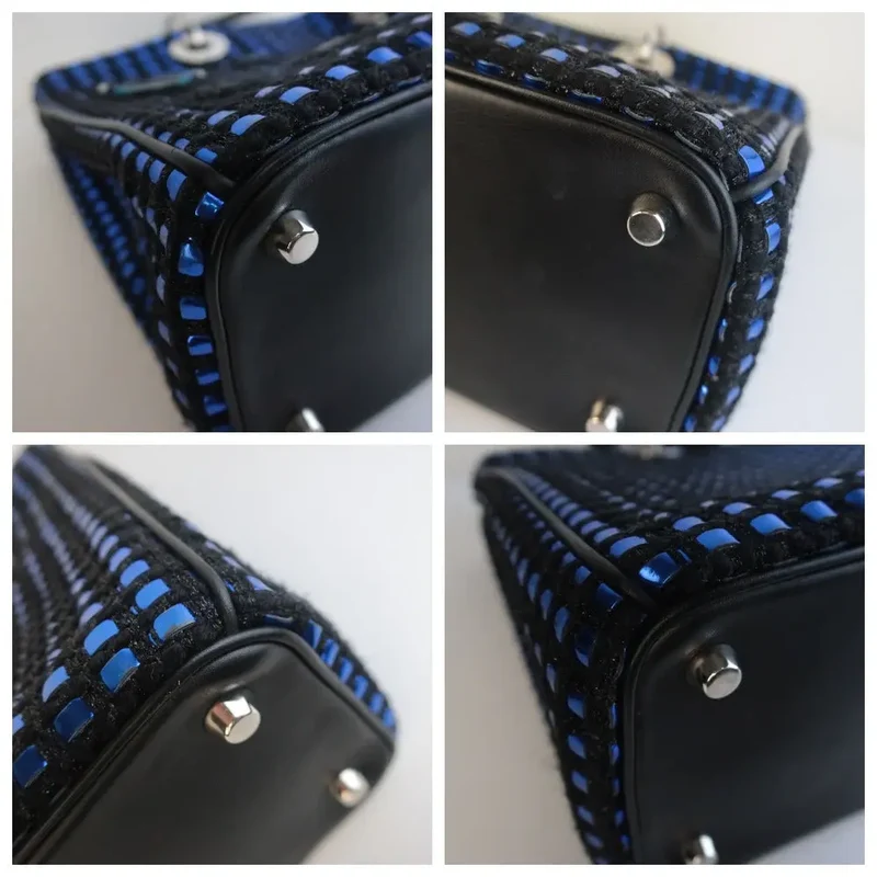 Diorissimo Patch Embellished Metallic Large Blue and Black Tweed Tote Bag