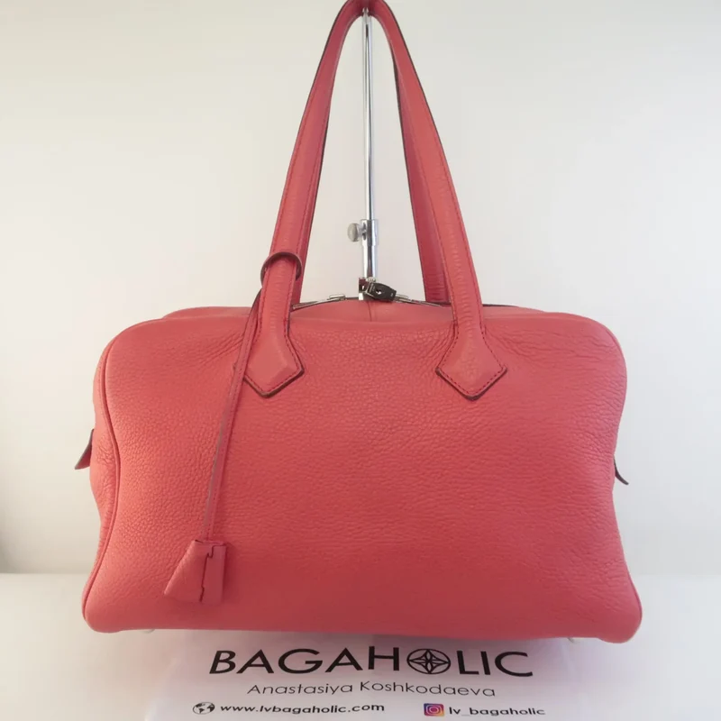 Hermes Rose Jaipur Taurillion Clemence O Square (2011) PHW Victoria II Handbag
