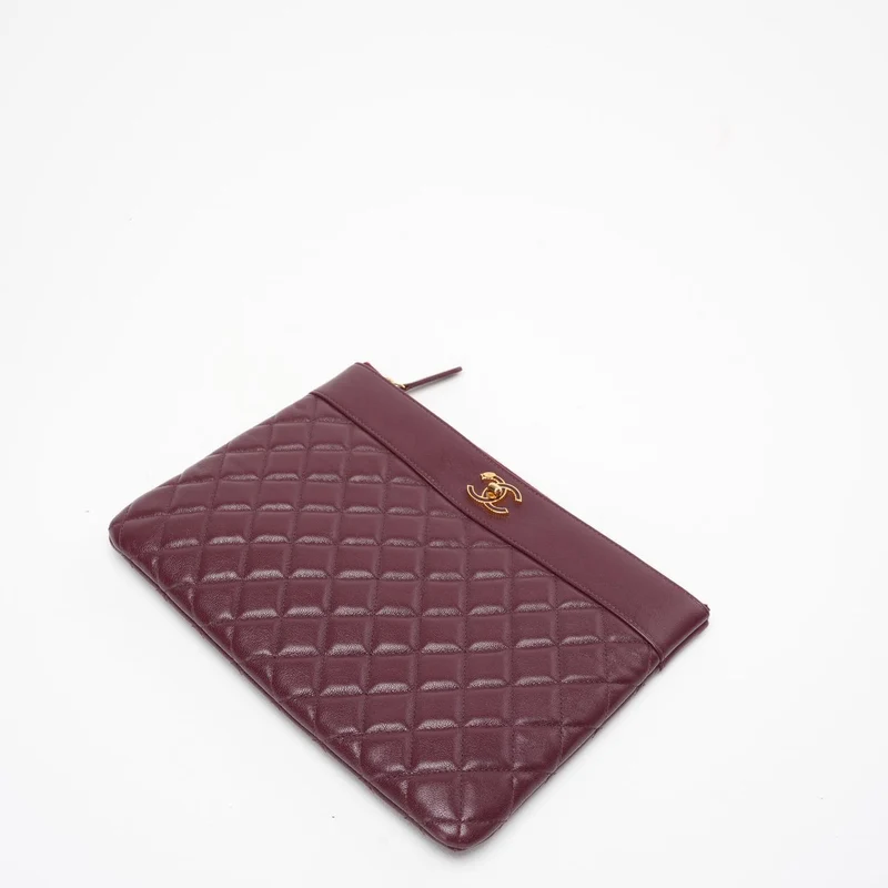 Chanel Burgunderrote Clutch aus Lammleder 2016-2017