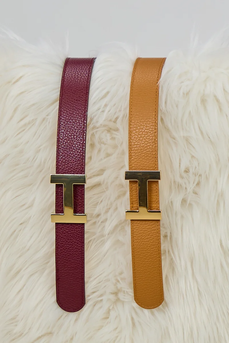Ledergürtel mit goldener Schnalle, camel-gold