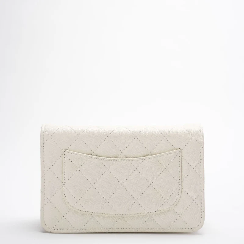 Chanel Geldbörse mit Kette (woc) Weißes Kaviarleder 2022