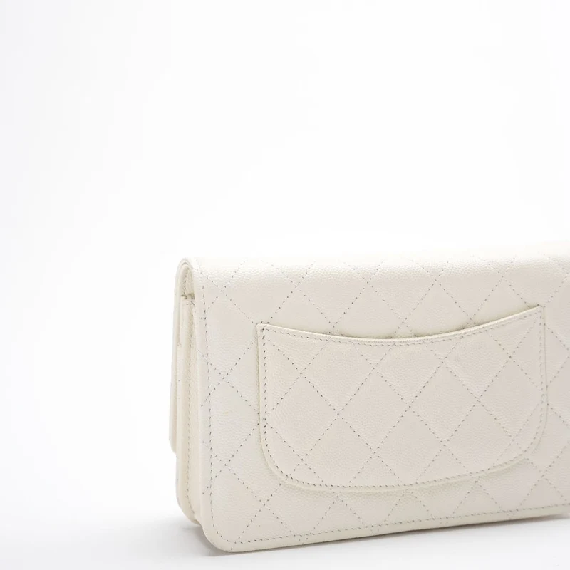 Chanel Geldbörse mit Kette (woc) Weißes Kaviarleder 2022