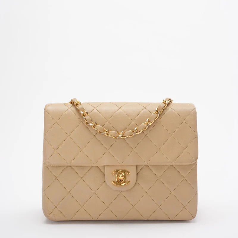 Chanel Vintage Classic Mini Square Bag Beige 24 Karat Gold