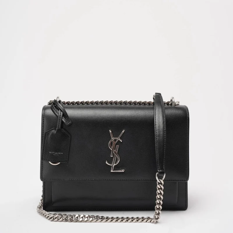 Saint Laurent Schwarzes Kalbsleder Mittleres Monogramm Sonnenuntergang