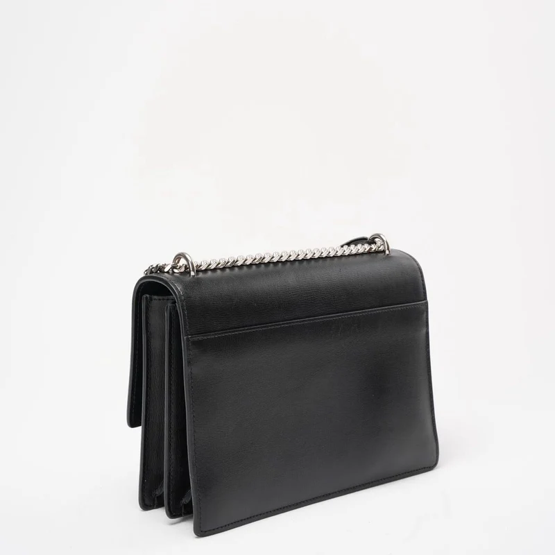 Saint Laurent Schwarzes Kalbsleder Mittleres Monogramm Sonnenuntergang