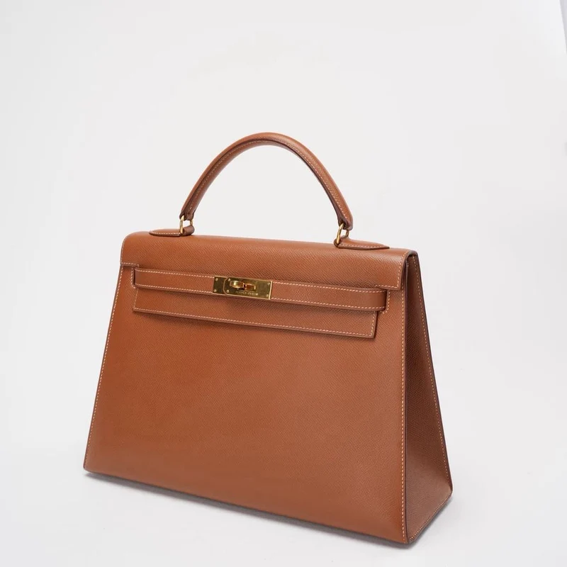 Hermès Vintage Kelly Sellier 32 Gold Leder V Cricle 1992