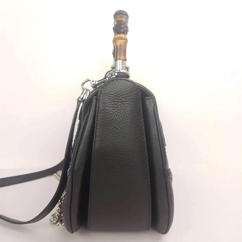 Gucci Black Leather Bamboo Top Handle Crossbody Bag