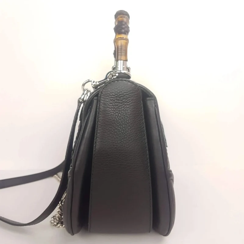 Gucci Black Leather Bamboo Top Handle Crossbody Bag
