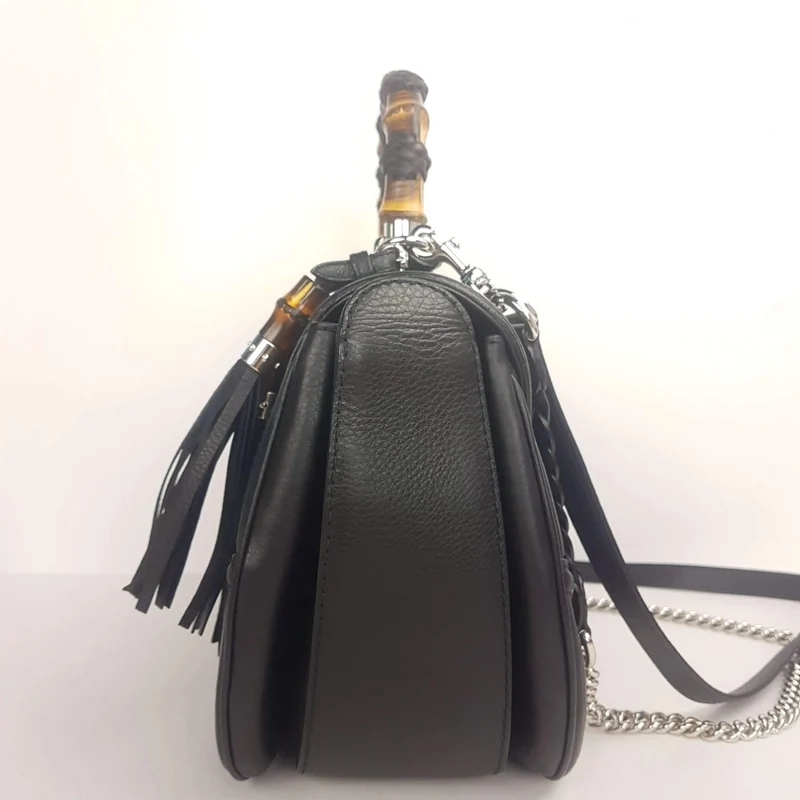Gucci Black Leather Bamboo Top Handle Crossbody Bag