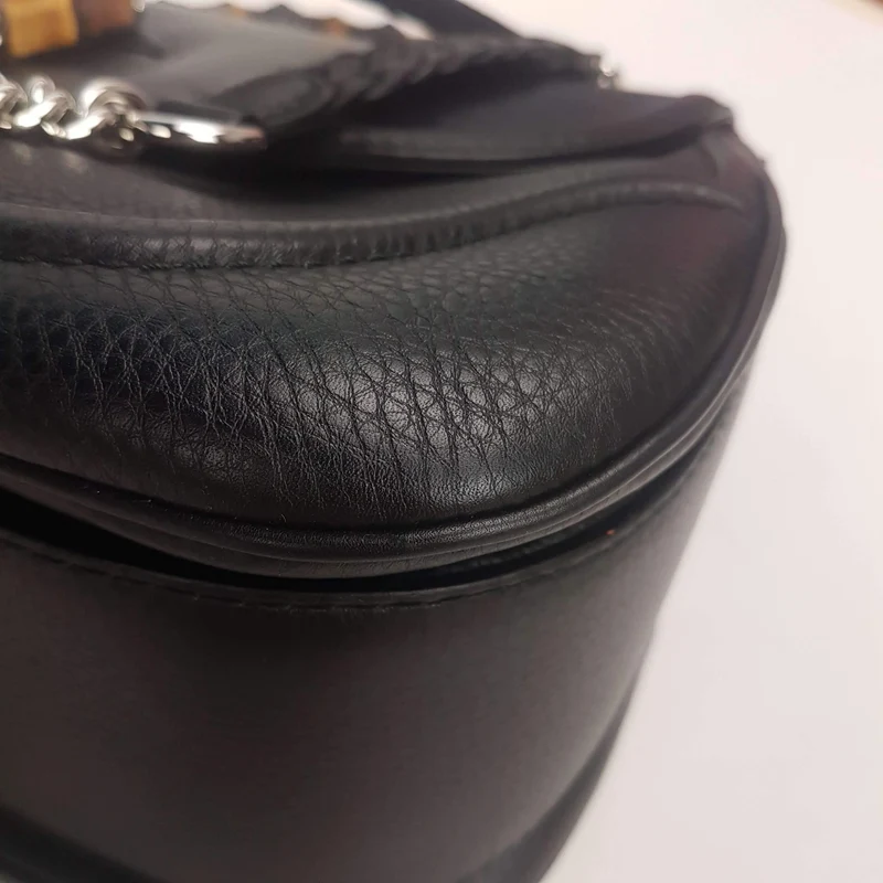 Gucci Black Leather Bamboo Top Handle Crossbody Bag