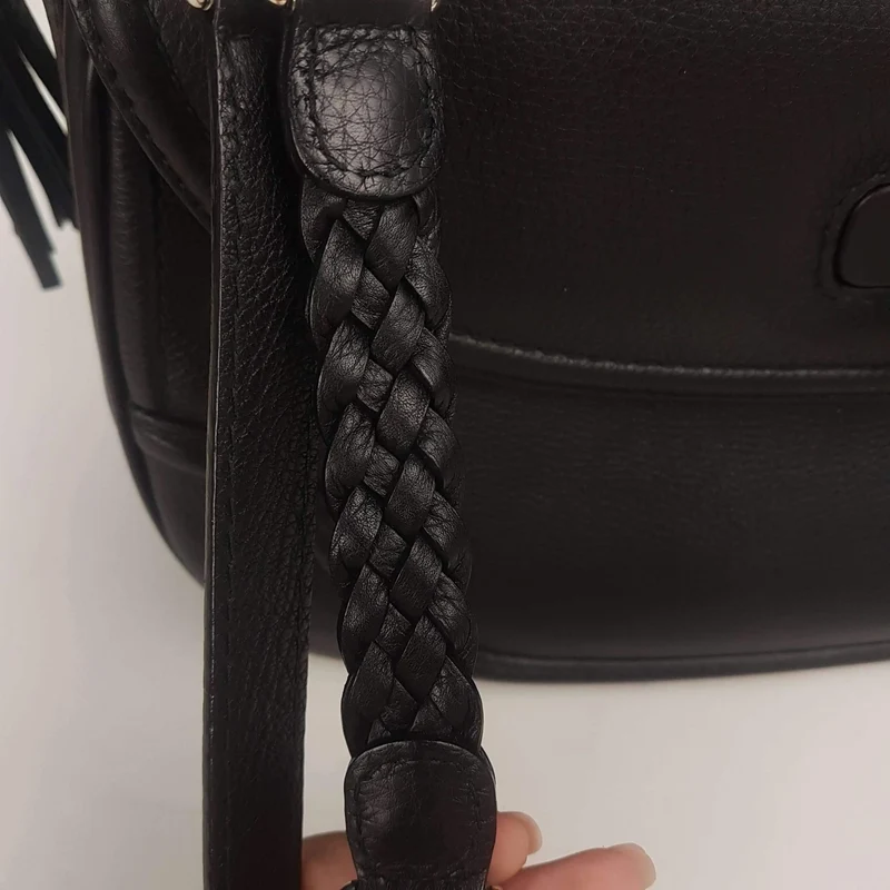 Gucci Black Leather Bamboo Top Handle Crossbody Bag