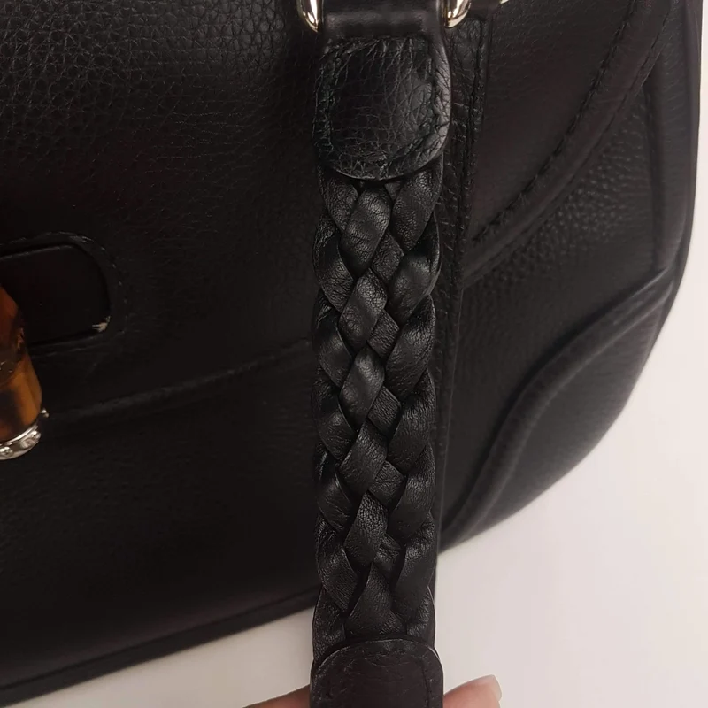 Gucci Black Leather Bamboo Top Handle Crossbody Bag