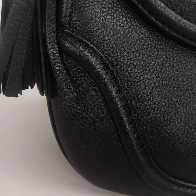 Gucci Black Leather Bamboo Top Handle Crossbody Bag