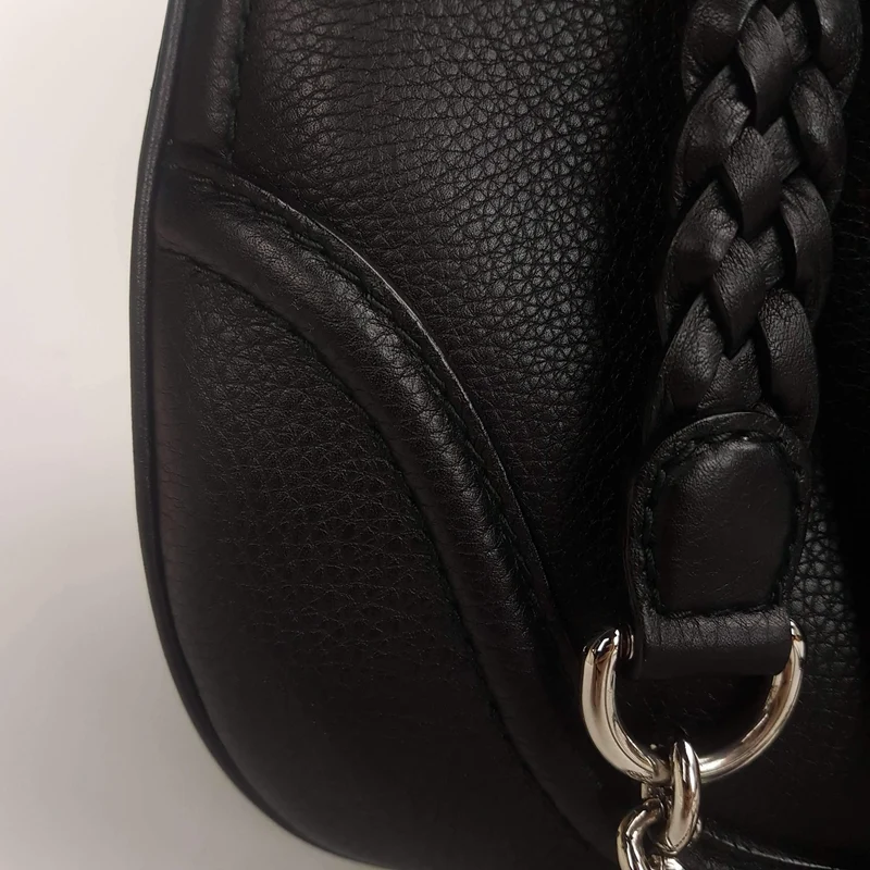 Gucci Black Leather Bamboo Top Handle Crossbody Bag