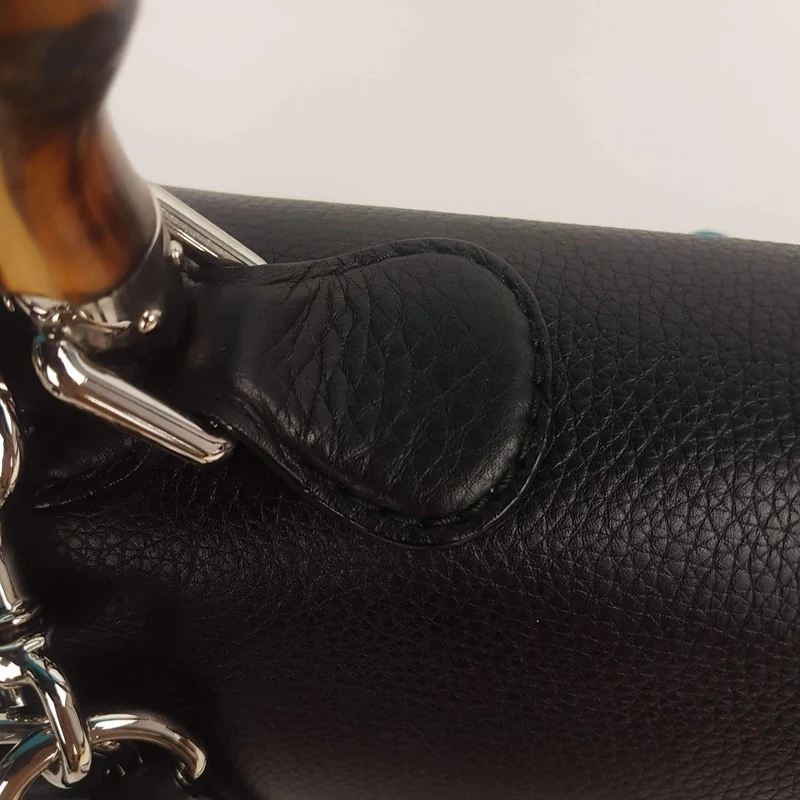 Gucci Black Leather Bamboo Top Handle Crossbody Bag