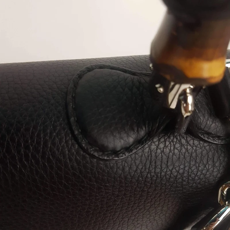 Gucci Black Leather Bamboo Top Handle Crossbody Bag