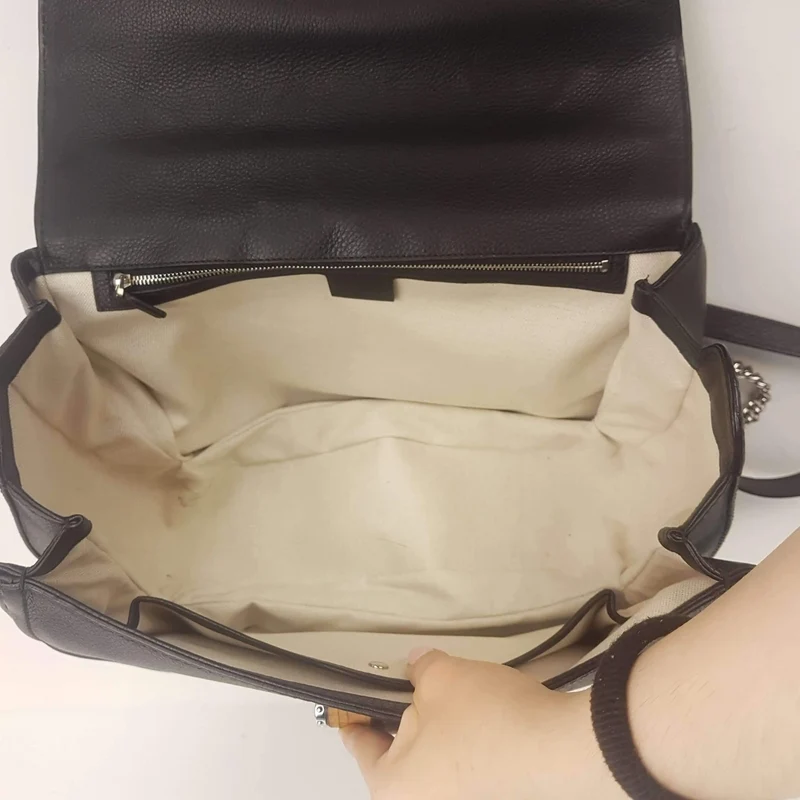 Gucci Black Leather Bamboo Top Handle Crossbody Bag