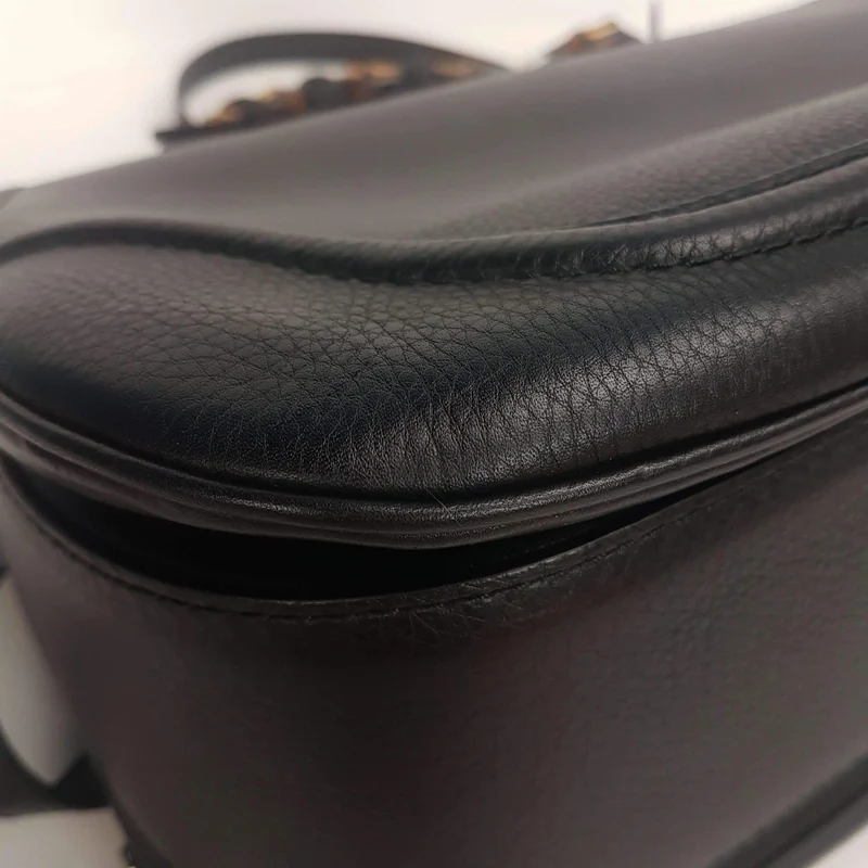 Gucci Black Leather Bamboo Top Handle Crossbody Bag