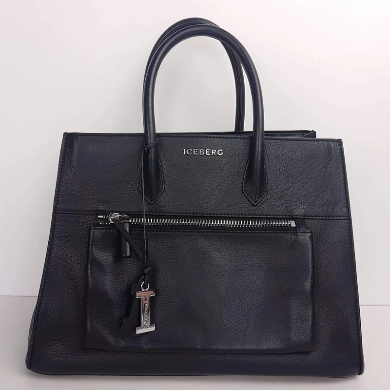 Iceberg Trapezium Black Leather Bag