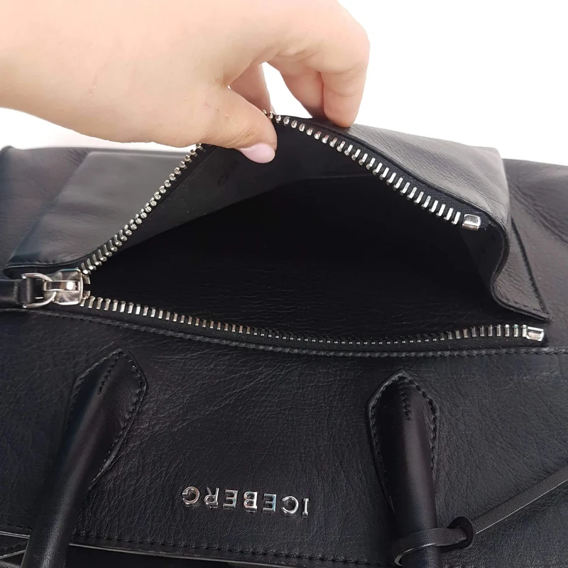 Iceberg Trapezium Black Leather Bag