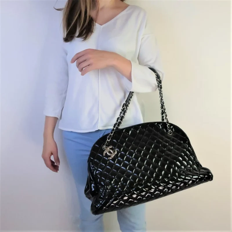 Chanel Large Mademoiselle Black Quilted Patent Leather Bag