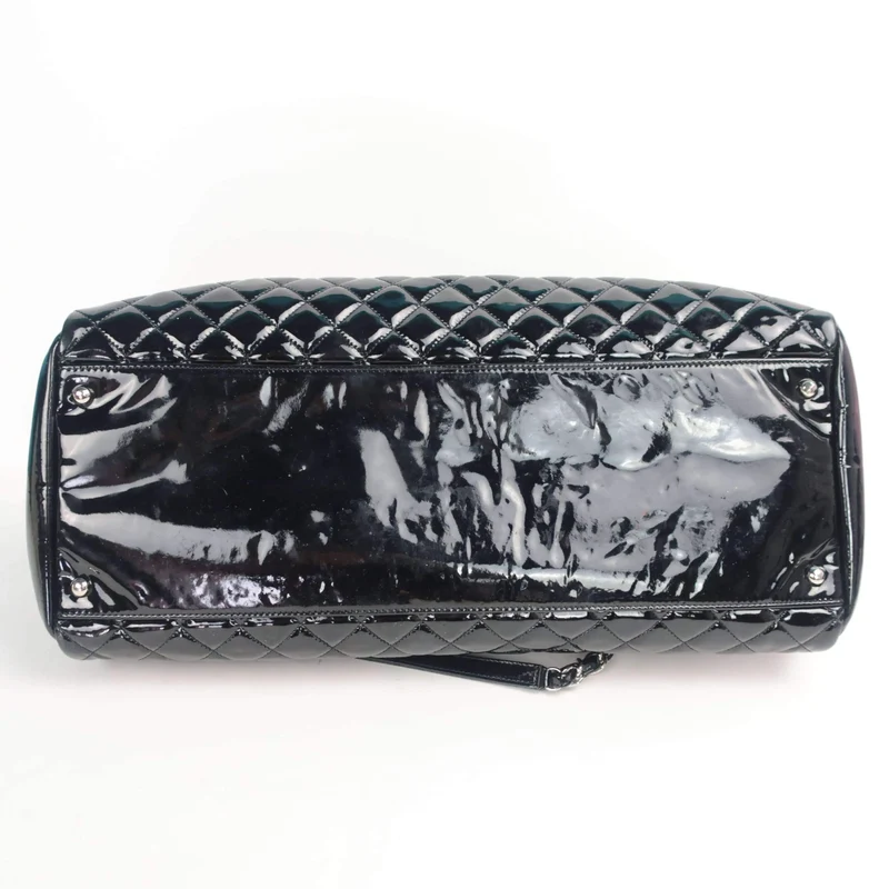 Chanel Large Mademoiselle Black Quilted Patent Leather Bag