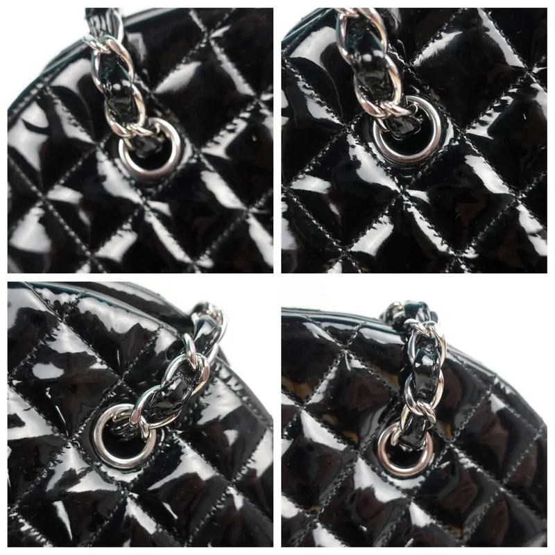 Chanel Large Mademoiselle Black Quilted Patent Leather Bag