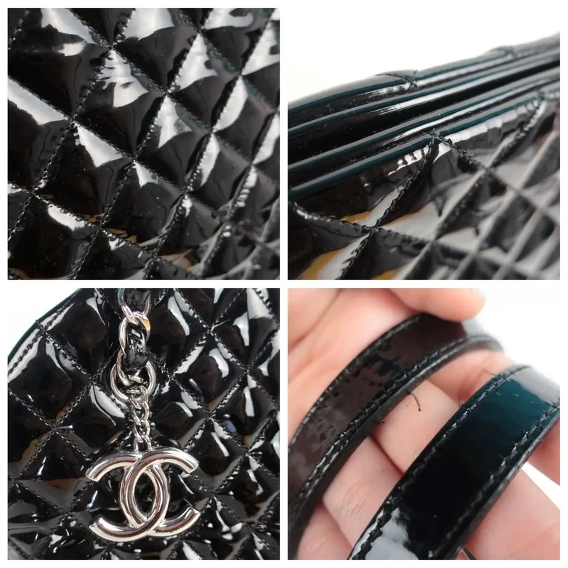 Chanel Large Mademoiselle Black Quilted Patent Leather Bag