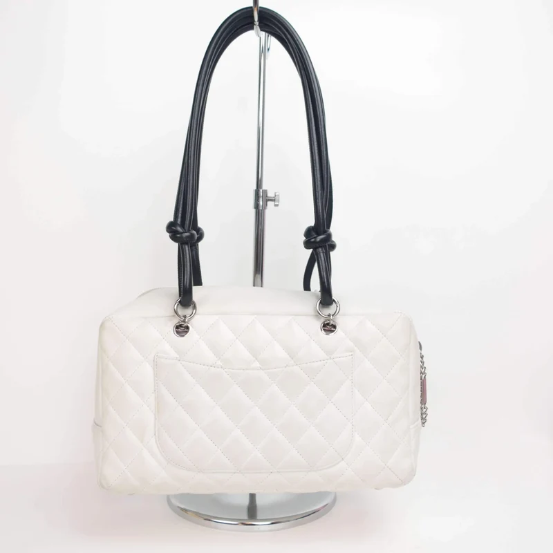 Chanel White/Black Cambon Ligne Bowler Bag Quilted Leather